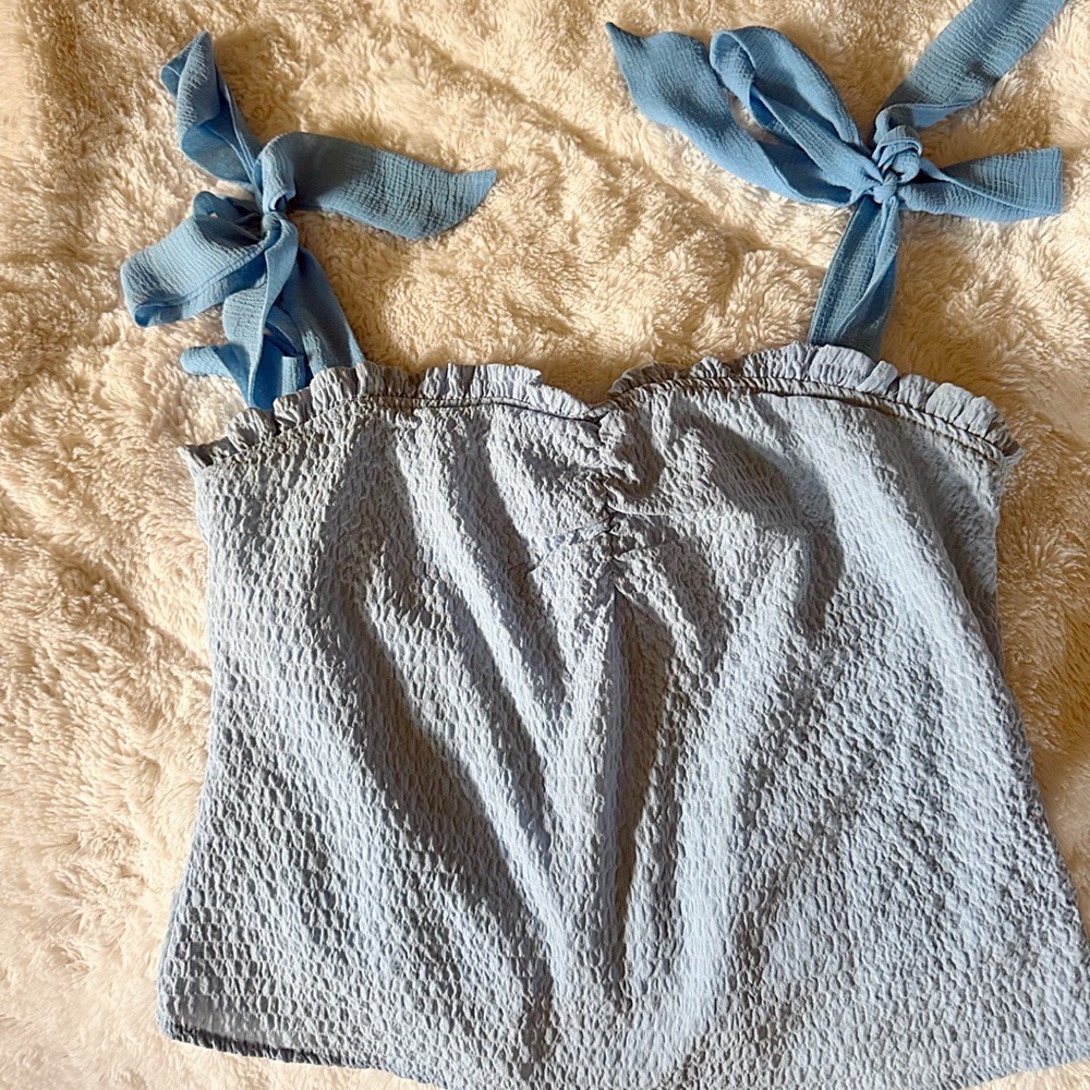 Lulu's Light Blue Textured Camisole with Bow Straps